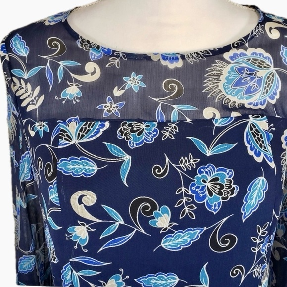 The Limited Navy Blue Sheer Floral Long Sleeve Shift Dress - Size 10 - Picture 6 of 10